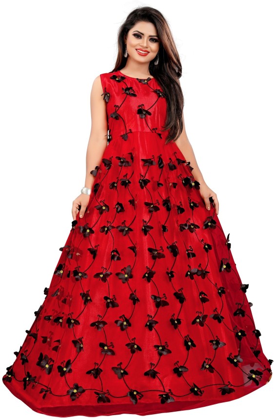 Aika Women Gown Red, Black Dress - Buy ...